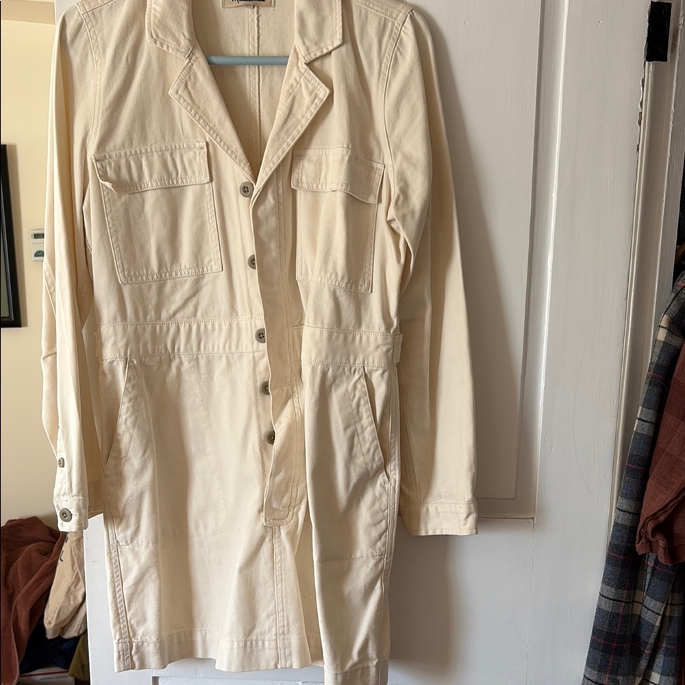 Cream Button-Up Long Sleeve Dress